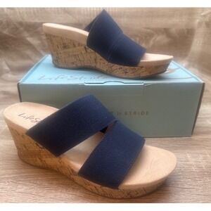 LifeStride Women's Divine Navy Cork Wedge Sandals Shoes NIB - Size 6M